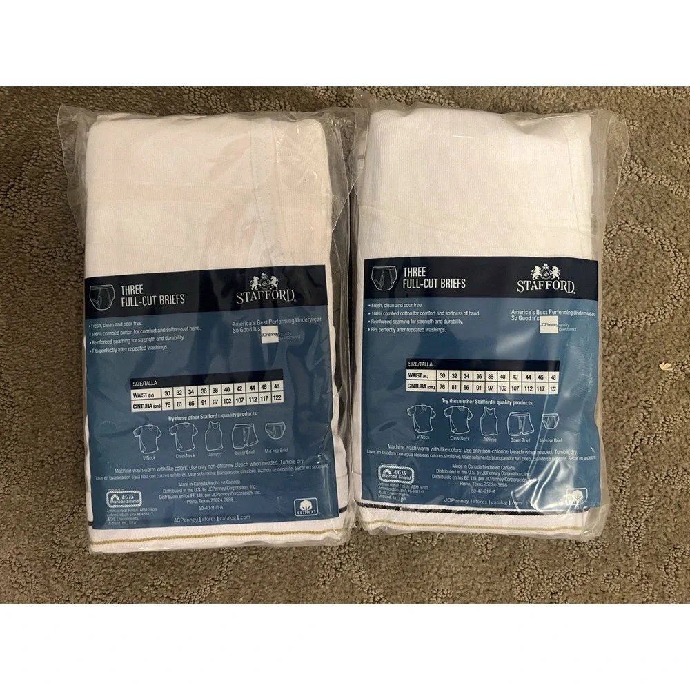 Stafford JC Penney Vintage Men's Size 44 White Full Cut Briefs Underwear 2 Pk I2